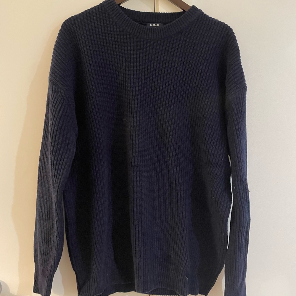 TAKEASY LAMBSWOOL CREWNECK OVERSIZED SWEATER (HEATHER NAVY)
